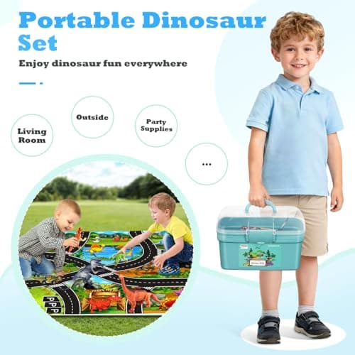 Kiddiworld Dinosaur Toys for 3 4 5 Year Old Boys Gifts, Dinosaurs Toys for Kids 3-5-7, Dino Figures Activity Play Mat Christmas Birthday Gifts for Girls Toddler Toy Age 2-4