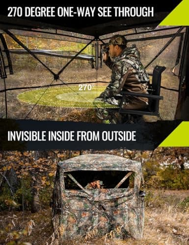 TIDEWE Hunting Blind 270°See Through with Carrying Bag for Turkey Hunting, Pop Up Ground Blinds, Portable Resilient Hunting Tent