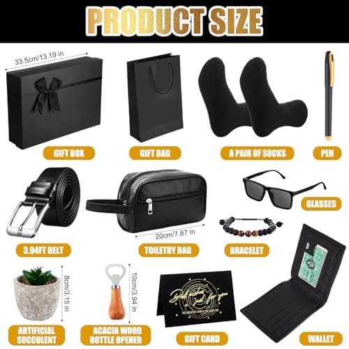 Skylety 13 Pcs Birthdays Gifts Baskets for Men Father Gift for Men Birthdays Gift Box 16 oz Tumblers Wallet Toiletry Bag Sock Bottle Opener Belt Bracelet Glasses Pen for Father's Day Dad Husband B0DJ92ZCJ1