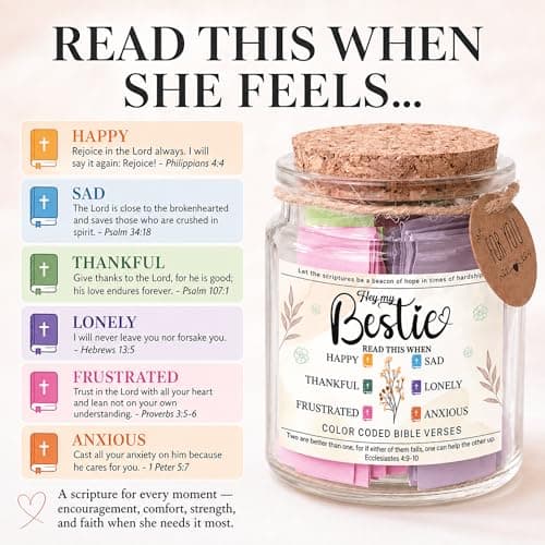 Bestie Bible Verses Jar – Birthday Gifts for Friends, Graduation Gifts for Bestie, Color Coded Bible Verses, Faith Based Friendship Gift for Women B0FF54MWMG