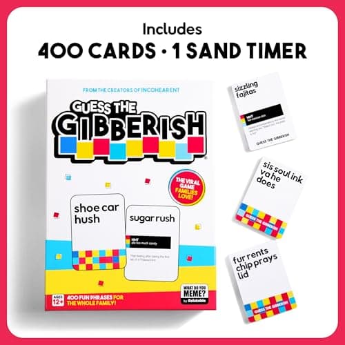 Guess The Gibberish Card Game for Families by Relatable, From The Creators of Incohereant, Fun Kids Games for Kids 12+, Game Night With Friends, Includes 400 Cards, Instructions, and 1 Sand Timer
