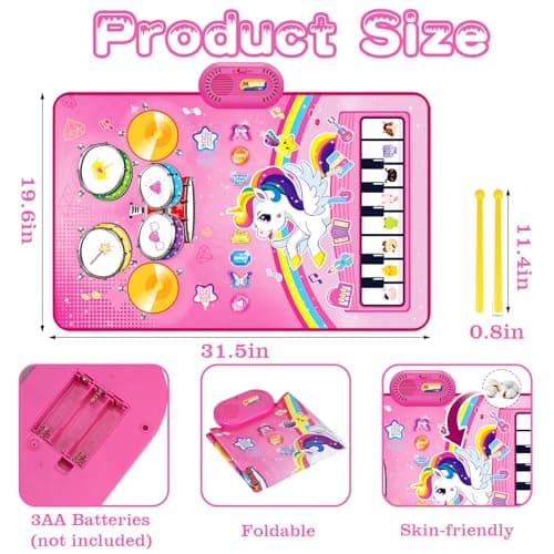 Piano Drum Animal Touch Unicorn Toy - Infant Musical Toy 12-18 Months Babies Birthday Easter Gifts for 1 2 3 Year Old Girls Toys for 1 Year Old Girl Gifts: 3 in 1 Baby Music Mat Toddler Toys Age 1-2 B0DBXXVQP3