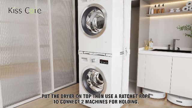 Kiss Core Washer Dryer Stacking Kit, Universal Washer Dryer Stacking Kit with Pull-Out Sliding Plate, Adjustable 29"-21" Stacking Kit for Washer and Dryer with Ratchet Strap