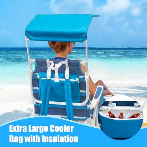 2 Pack Beach Chair with Canopy Shade, 5 Positions Lay Flat Textilene Reclining Beach Chair with Backpack Straps, Cooler Bag & Cup Holder for Outdoor Lawn Camping
