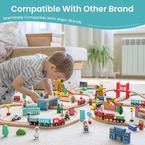 Tiny Land Wooden Train Set for Toddler - 39 Pcs- with Wooden Tracks Compatible with Major Brands - Expandable, Changeable-Train Toy for 3 4 5 Years Old Girls & Boys