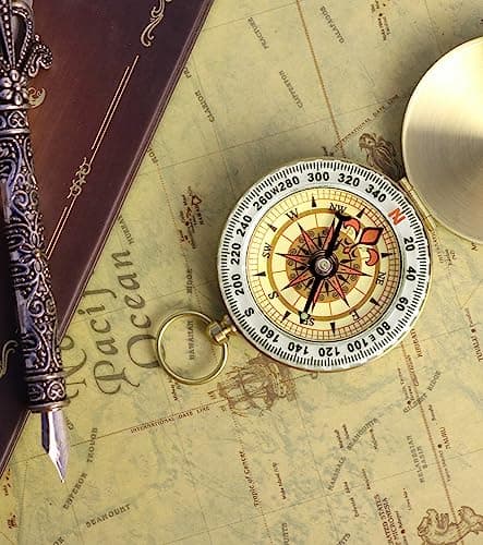 Waterproof Brass Compass for Hiking, Survival & Navigation – Large Dial Pocket Compass with Keychain Loop, Ideal Metal Brujula de Mano for Kids, Scouts, Hunting & Compass Gifts for Men