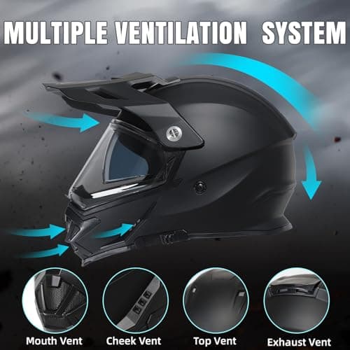 TRIANGLE Dual Sport Motorcycle Helmet Dirt Bike Helmets ATV Full Face Helmet for Adults Men with Internal Sunshield DOT Approved