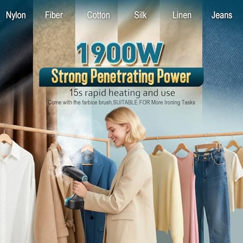 Steamer for Clothes, 1900W Strong Penetrating Steam Portable Handheld Garment Steamer Clothes Steamer with 3 Steam Settings, Fabric Brush, 300ml Big Capacity, Travel Steamers Iron Safe Removes Wrinkle