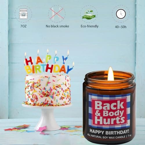 Lihome Birthday Gifts for Men & Women, Funny Happy Birthday Candle for 30th, 40th, 50th & 60th - Back and Body Hurts Vanilla Candle