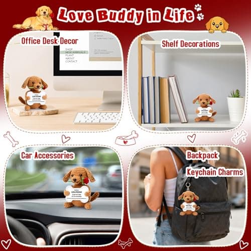 Funny Dog Mothers Day Girlfriend Gf Gifts, Anniversary Birthday Gifts for Girlfriend from Boyfriend, Mini Cute Cool Stuff Things Romantic I Love You Presents, Small Happy Crochet Rose Dog Puppy