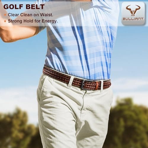 BULLIANT Men Belt 2Pack,Braided Woven Leather Belt For Men Golf Casual Jeans 1 3/8"