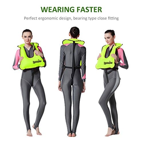 Inflatable Snorkel Vest Adult Snorkeling Jackets Free Diving Swimming Safety Load Up to 220 Ibs