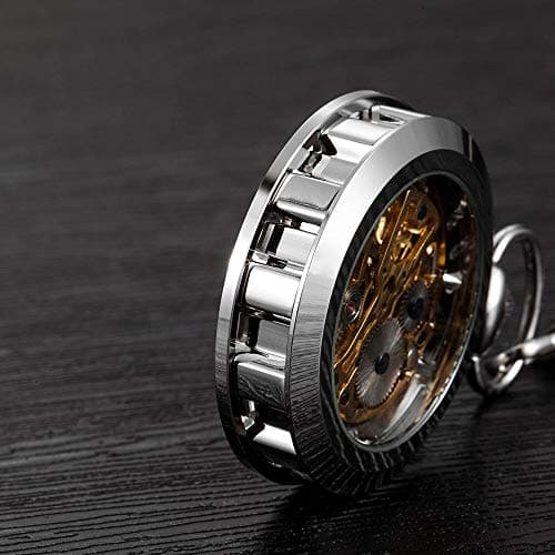 VIGOROSO Mens Classic Steampunk Pocket Watch with Chain Skeleton Hand Wind Mechanical Pocket Watches for Men & Women