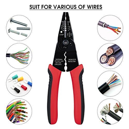 10-22 AWG Cable Stripping, Wire Crimping, Multi-Function Design, Hand Tools WGGE WG-015 Professional Wire Stripper, Wire Cutter and Wire Crimper 8-inch B073YG65N2
