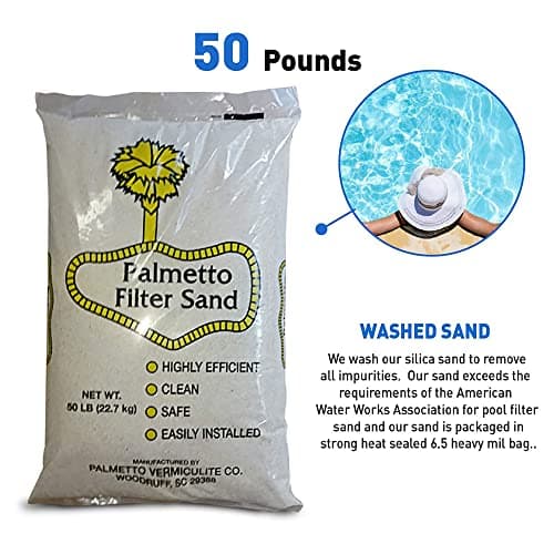 Palmetto Swimming Pool Filter Sand, 50 lb Bag – Natural Silica for Residential & Commercial Filtration Pump Systems – Screens Leaves, Oils, Dust & Hair for Clean and Clear Water