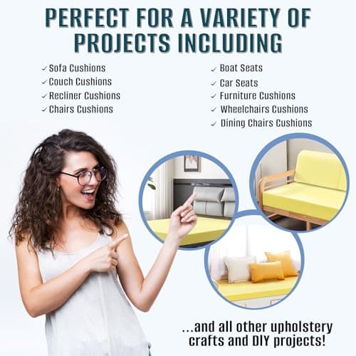 High Density Upholstery Foam Sheet, 1 x 16 x 79 Inch Yellow Polyurethane Padding, Cut-to-Size Cushion Replacement for Couch, Chair, Sofa, Bench & DIY Projects