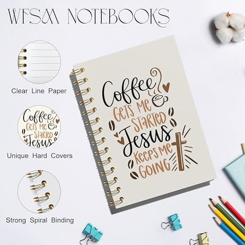 WFSM Coffee and Jesus Notebook - Coffee Christian Journal, Coffee Jesus Spiral Notebook, Coffee Christian Jesus Decor, Jesus Gifts for Women, Gifts for Coffee Lovers, Christian Gifts, 5.5x8.3 Inches B0DJKV6SK2