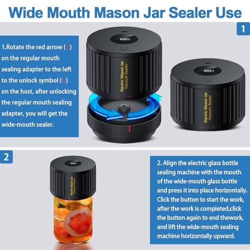Electric Mason Jar Vacuum Sealer Kit for Wide Mouth and Regular Mouth Mason Jars