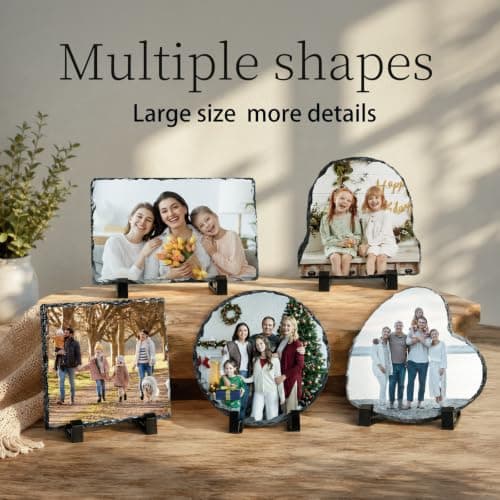 LOUISMIAA Personalized Picture Frame Custom Photo Stone Rock Slate Plaque Frames, Customized Gifts for Mothers Fathers Day Valentine's Day Wedding Birthday Christmas, Heart Shape 5.9x5.9 in B0CWRTPFKL