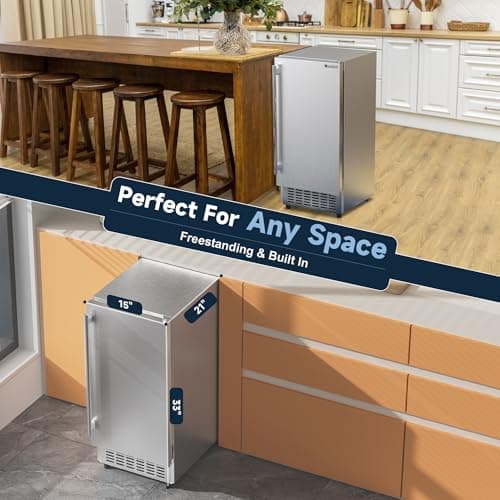 Coolski Under Counter Ice Maker Machine, Stainless Steel Built-in Freestanding Ice Maker for Commercial & Home Use, 80 Lbs/Day, 30 Lbs Storage, Self Cleaning, Thicknesses Adjustable