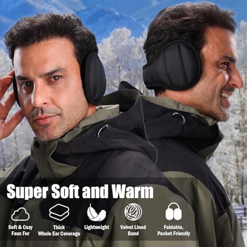 Dwenarry Winter Warm Ear Muffs Unisex Foldable Ear Warmers Adjustable fleece Earmuffs for Men Women Cold Weather 1/2 Pack