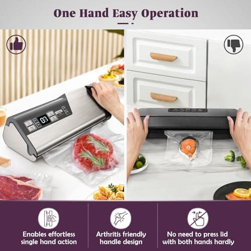 Mesliese Vacuum Sealer Machine, Powerful 95kPa 140W One Hand Operation Food Sealer, Double Seal Strip with Build-in Cutter & Countdown Display