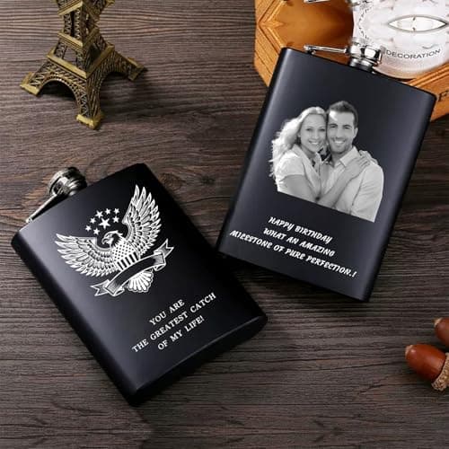 Customized Liquor Flask Gifts for Grandpa Men Him Dad Husband Fathers Day Christmas Groomsman Custom Flask for Men Personalized Engraved Hip Flasks with Photo Text 8 Oz B0FGJRKCB3