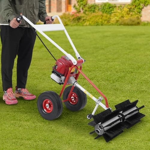 4 Stroke Gas Powered Lawn Sweeper,23.6 Inch Hand Push Sweeper for Leaves and Debris, Hand Push Yard Cleaner with Adjustable Handle for Driveway, Patio, Artificial Grass