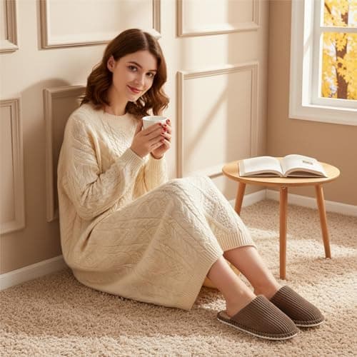 sinceslim Memory Foam House Slippers for Women Indoor Slippers with Non-Slip Rubber Sole Close Toe Slip On Cotton Slippers