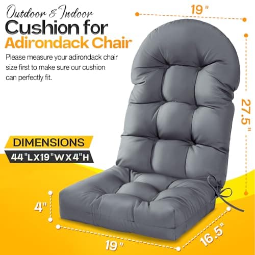 MAGIC ELEPHANT Adirondack Chair Cushion, Memory Foam Outdoor Chair Cushion, Water-Repellent Thick High Back Patio Rocking Chair Pad Seat Cushion Replacement (Gray)