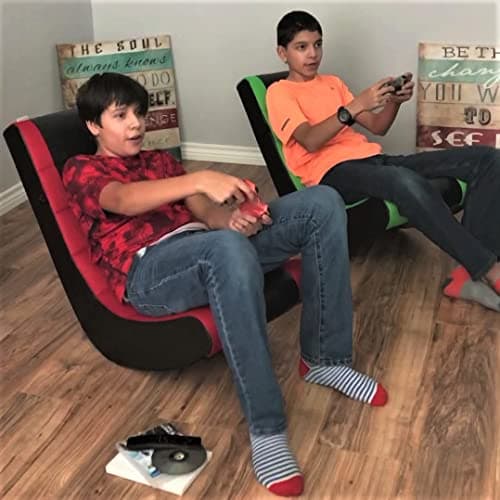 The Crew Furniture Classic Video Rocker Floor Gaming Chair, for Kids and Teens, PU Faux Leather & Polyester Mesh, Black/Red