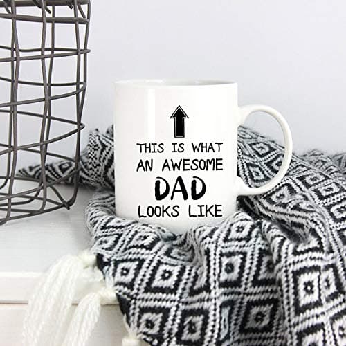 5Aup Christmas Gifts Funny Dad Coffee Mug, This Is What an Awesome Dad Looks Like, 11Oz Novelty Cups from Child Daughter Son Kids, Birthday Gifts for Father Husband Men