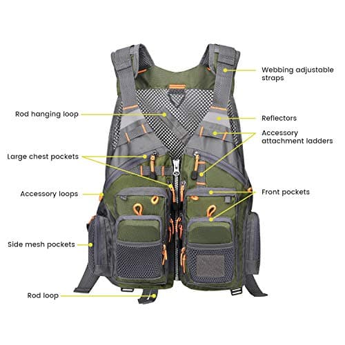 Gonex Fly Fishing Vest for Men Women, Comfortable Adjustable Fishing Vest with Multi-Pockets Reflective Stripes