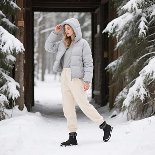 SHIBEVER Women's Snow Boots Winter Fur Lined Waterproof Anti-Slip Booties Women Ankle Snow Boots