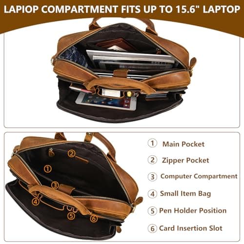 Personalized Leather Bag for Men, Full Grain Handcrafted Leather Briefcase with Multiple Compartments, Custom Business Laptop Messenger Bags,Top Choice Gifts for Birthdays, Christmas, Graduation