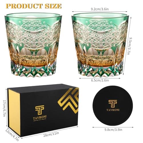 Edo Kiriko Whiskey Glasses Set of 2 - Japanese Art Glass Tumblers, Luxury Gift for Couples, Weddings, Anniversary, Perfect for Home Bar & Special Occasions, Crystal Barware with Gift Box