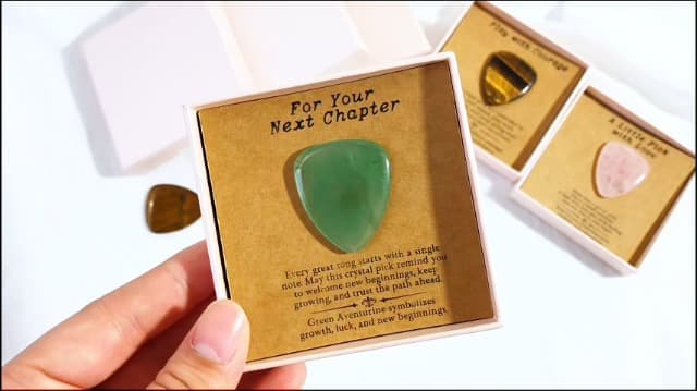 Natural Crystal Guitar Pick Gift for Guitar Players, Handmade Gemstone Plectrum for Acoustic Guitar, Inspirational Music Gift for Practice, Performance, Graduation, New Beginnings (Green Aventurine) B0GWLBSZFJ