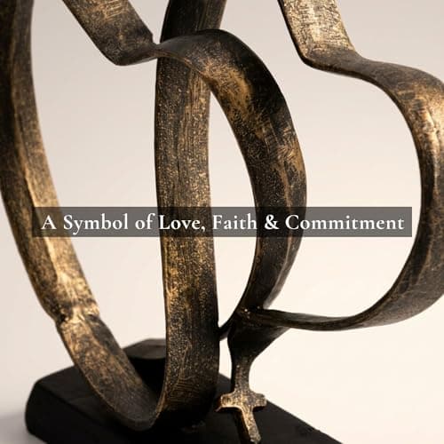 Wedding Anniversary Couples Gift - Two Hearts and Cross Iron Sculpture, Heart Decoration Gift for Her and Him, 1st to 50th or 60th Anniversary, Includes Present Box and Poem Card