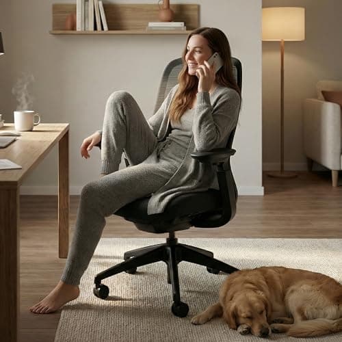 COLAMY Aether Executive Office Chair for Long Hours, One-Touch Easy Adjust Managerial Desk Chair with Levitating Seat Cushion & Pilot-Level Sync Armrests, 300 LBS Mid Back Mesh Computer Chair,Black