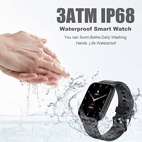 Smart Watch for Men Women Compatible with iPhone Samsung Android Phone 1.83 inch Full Touch Screen IP68 Waterproof Bluetooh Fitness Tracker Heart Rate/Sleep Monitor, Black