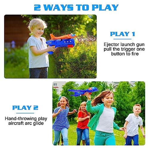 3 Pack Airplane Launcher Toys, 2 Flight Modes LED Foam Glider Catapult Plane, Outdoor Flying Toy for Kids, Birthday Gifts for Boy Girl 6+ Year Old, B-Day Party Supplies