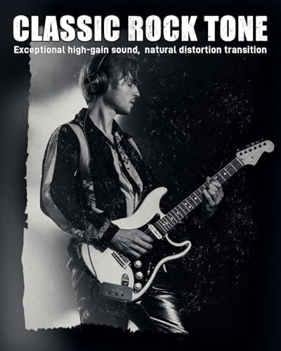 Flatsons F1R Mini Guitar Headphone Amp, Distortion Timbre Electric Guitar Headphone Amplifier with 3.5mm Earbud/AUX Jack, Classic Rock Tone Portable Amp for Silent Practice Indoor Travel Night