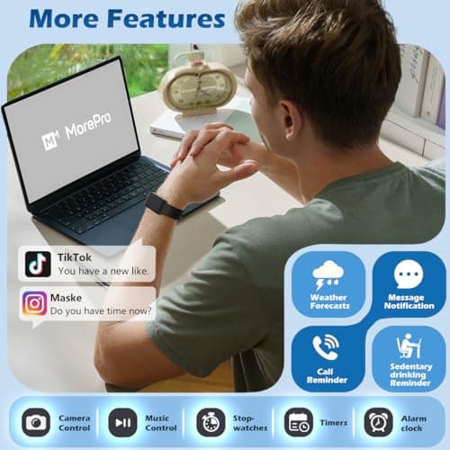 MorePro Health Fitness Tracker with Blood oxy-gen Monitor and 24/7 Heart Rate and Blood Pressure, Sleep Monitor, 120+ Sport Modes Waterproof Fitness Watch for Women Men Android iOS, Black