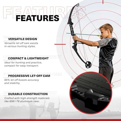 Genesis Gen-X Lightweight Compound Bow, Archery Hunting Bow for Adults w/Adjustable Riser, Cam Draw Weight, & Length, Draw Hand - Right, Black