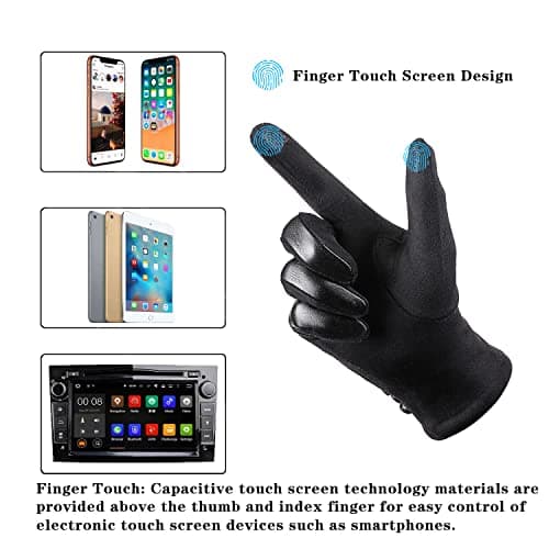 Kebesu Winter Fashion Leather Gloves for Women, Touch Screen Wool Lined Outdoor Windproof Warm Suede Driving Dress Gloves