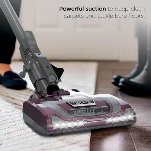 Shark HV322 Rocket Pet Plus Corded Stick Vacuum with LED Headlights, XL Dust Cup, Lightweight, Perfect for Pet Hair Pickup, Converts to a Hand Vacuum, with (2) Pet Attachments, Bordeaux/Silver