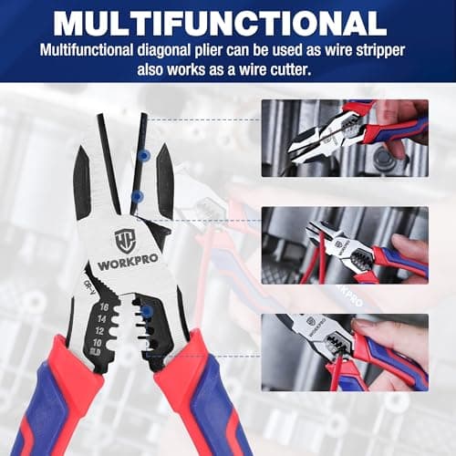 WORKPRO 2-in-1 Diagonal Cutting Pliers with Wire Stripper, 7.5 Inch CRV Steel Wire Cutters with Comfort Grip Handles, Heavy Duty Side-Cutting Pliers for Electricians and Homes, Christmas Gift B0BKKF5HVL