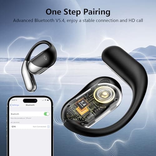 Open Ear Wireless Earbuds Headphones, Bluetooth Built-in Mic,Waterproof, LED Display Charging Case,on Ear Hooks clip Ear Buds，Ultra-Comfort Earphones Design for Running Fitness workout office gym