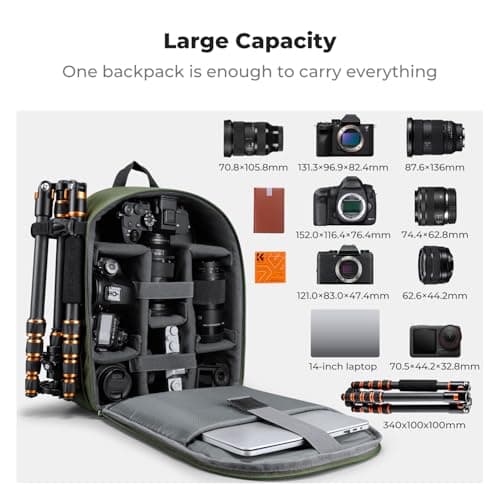 K&F CONCEPT Camera Bag Backpack, Professional DSLR/SLR/Mirrorless Camera Backpack, Photography Camera Case with Tripod Holder & Rain Cover Compatible with Canon/Sony/Nikon/FUJIFILM