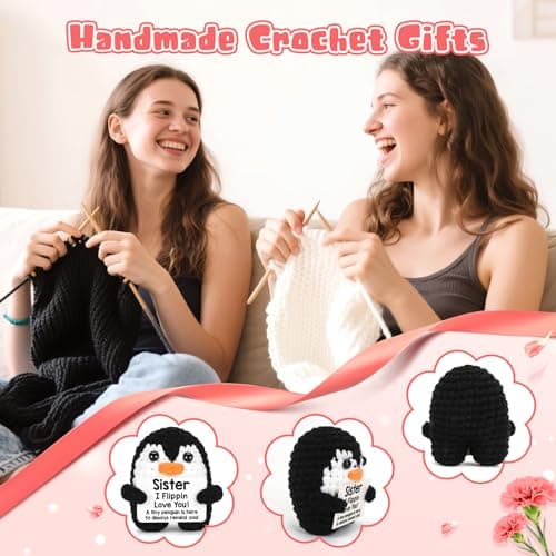 Christmas Birthday Gifts for Sister from Sisters, Handmade Crochet Penguin Sister Birthday Gift Ideas, Funny Sister Gifts for Women Girls, I Love You Sister Bestie Soul Sister Emotional Cute Decor